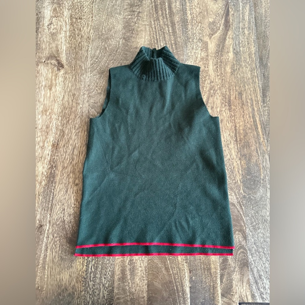 Zara Knit Sleeveless Turtleneck Top with Red Trim